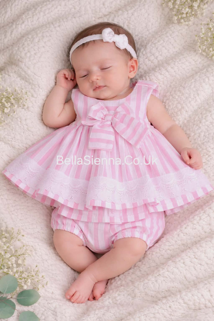 Eva Class - Lor Miral Summer Dress & Pants Set Pink & White Stripe 21003