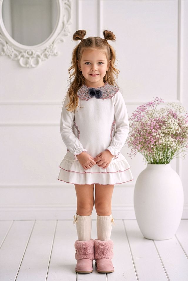 PRE-ORDER - Miranda Girls Ivory & Pink Dress - 0612-V