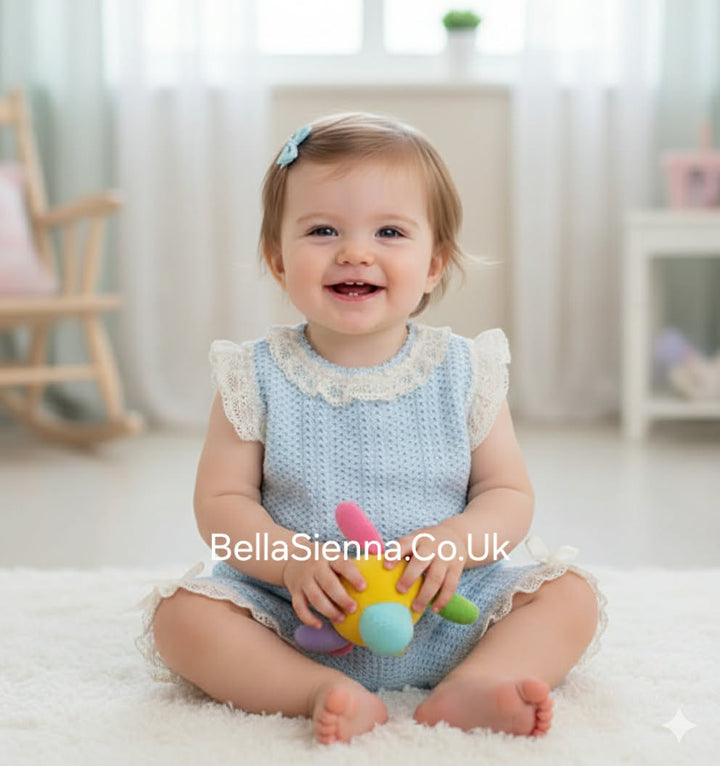 Nini Baby Girls Fine Blue And White Ivory Summer Set -VR031