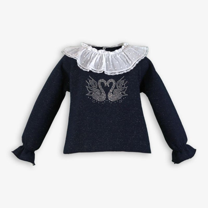Miranda Girls Navy Jumper & Skort Set With Sparkly Swans - 622