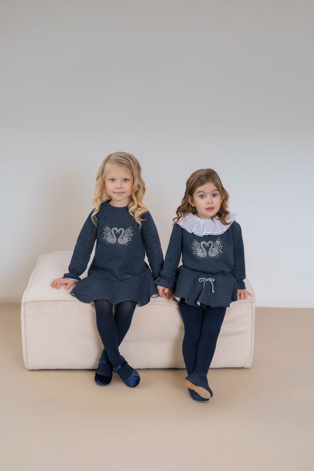 Miranda Girls Navy Jumper & Skort Set With Sparkly Swans - 622