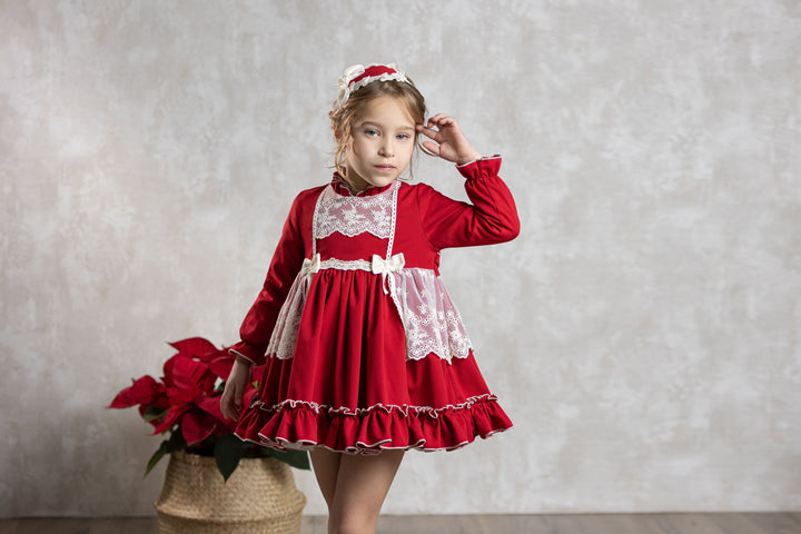 Abuela Tata Red & Cream Dress With Beautiful Bow Back - 2599345