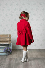 Abuela Tata Girls Navy Traditional Style Coat With Bow On The Back - 220345