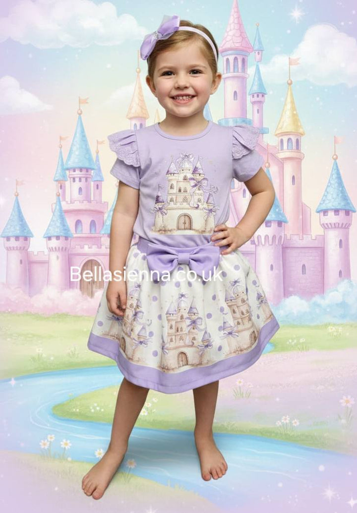 Diamond Stone Girls Lilac "Princess Castle" Skirt Set With Matching Headband - YG-30