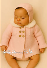 Pex Girls Pink Knitted Coat & Bonnet Set - Tamsin - B0772