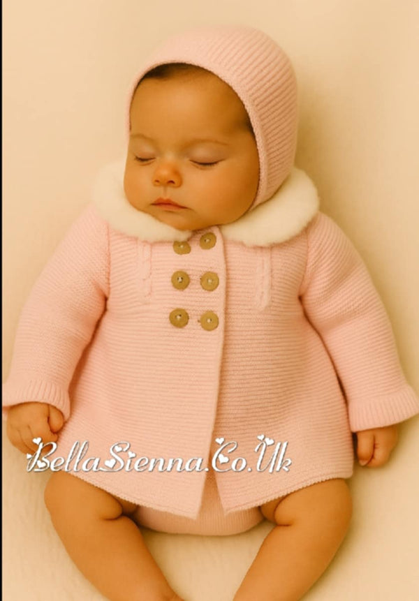 Pex Girls Pink Knitted Coat & Bonnet Set - Tamsin - B0772