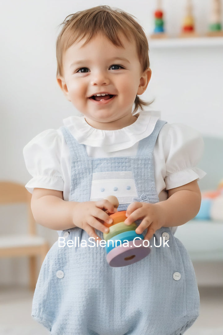 Yoedu Girls Blue & White Two Piece Romper Set - 1805