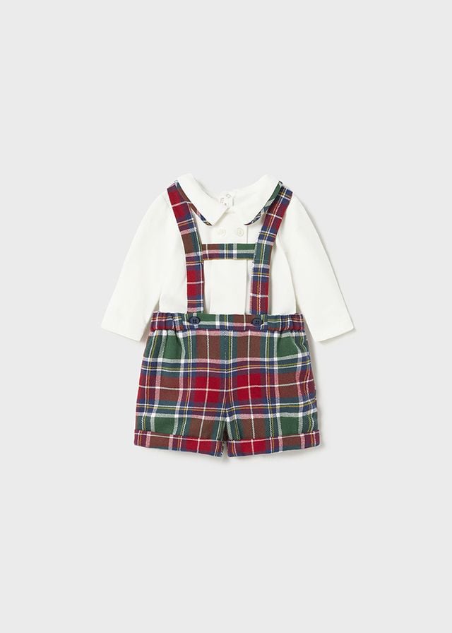 Mayoral Boys Three Piece Tartan Set With Green Cardigan - 2239
