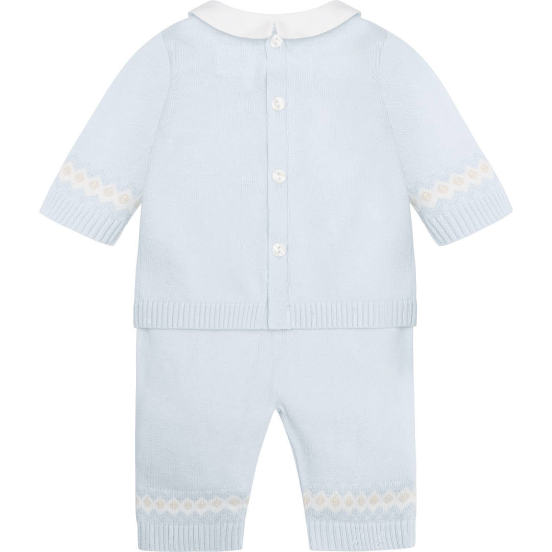 Emile et Rose Baby Blue Three Piece Teddy Bear Knitted Baby Set With Matching Hat - Kipling