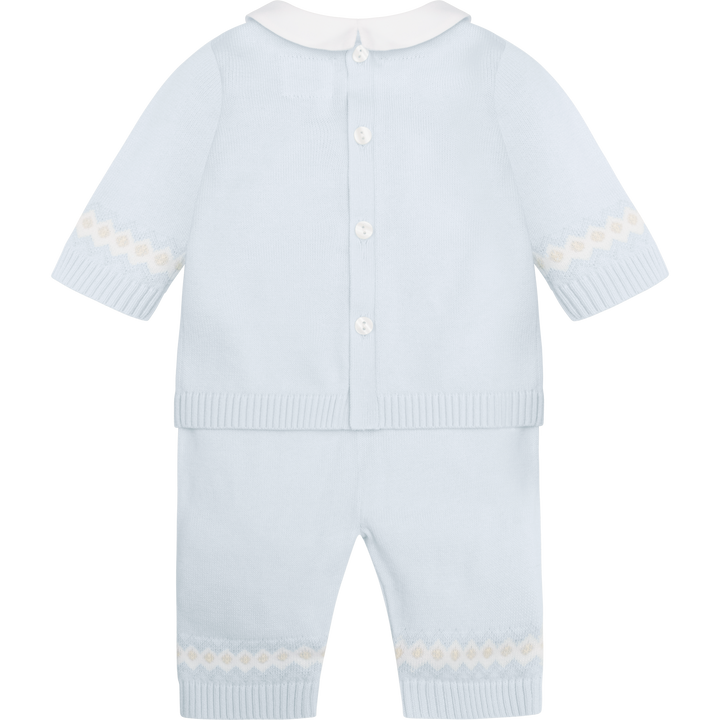 Emile et Rose Baby Blue Three Piece Teddy Bear Knitted Baby Set With Matching Hat - Kipling