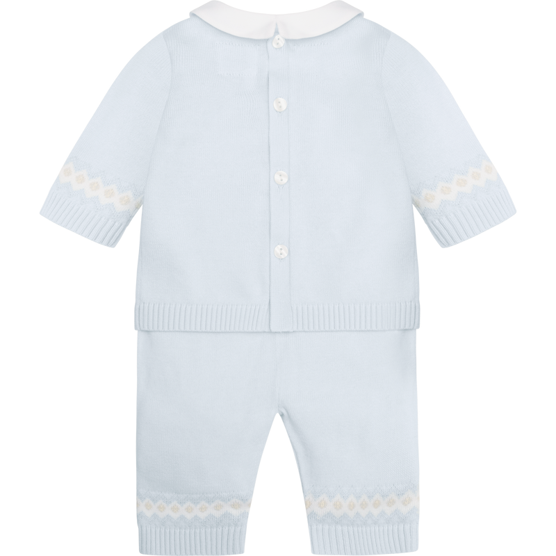 Emile et Rose Baby Blue Three Piece Teddy Bear Knitted Baby Set With Matching Hat - Kipling