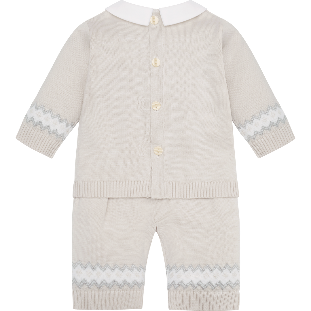 Emile et Rose Beige Three Piece Teddy Bear Knitted Baby Set With Matching Hat - Kipling