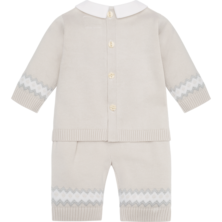 Emile et Rose Beige Three Piece Teddy Bear Knitted Baby Set With Matching Hat - Kipling