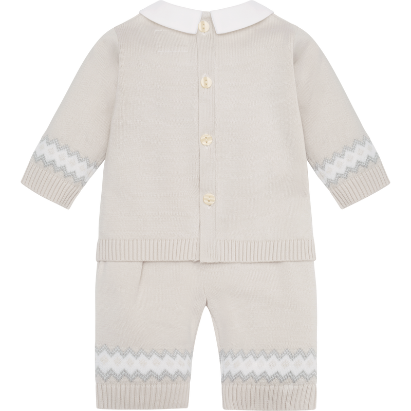 Emile et Rose Beige Three Piece Teddy Bear Knitted Baby Set With Matching Hat - Kipling