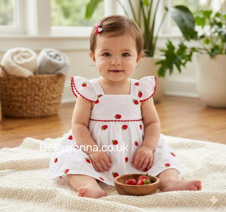 Deolinda Baby Girls Strawberry Print Dress & Bloomers Set - DBV26306 - "Pavlova"