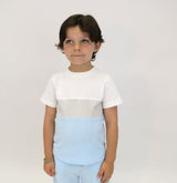 Harris Kids "Cole" Crew neck Tri Colour Shorts Set - Light Blue