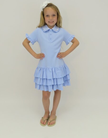 Harris Kids "Paris" Polo Dress With Pearlised Buttons - Blue