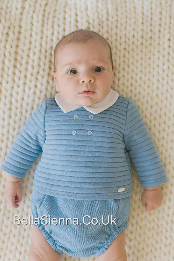 Blues Baby Wedgewood Blue Horizontal Rib 2PC Jam Pants Set - BB0566