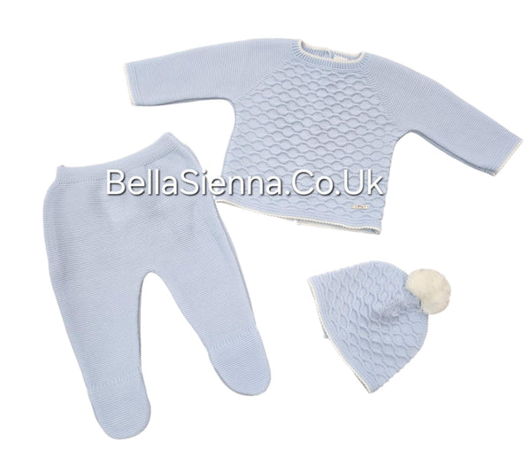 Boys Blue Three Piece Knitted Set With Hat - C7005
