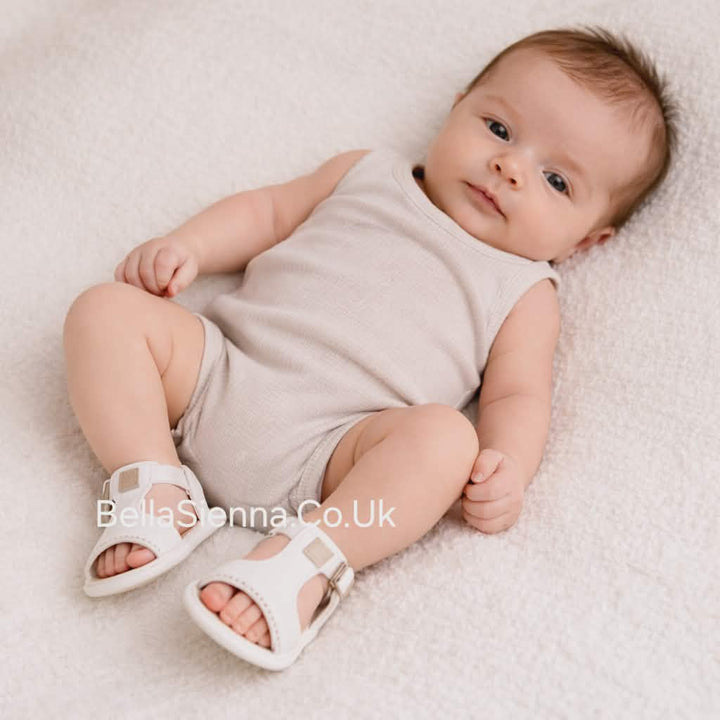 Mayoral Baby Ivory & Beige Soft Sole Pram Sandals - 9084