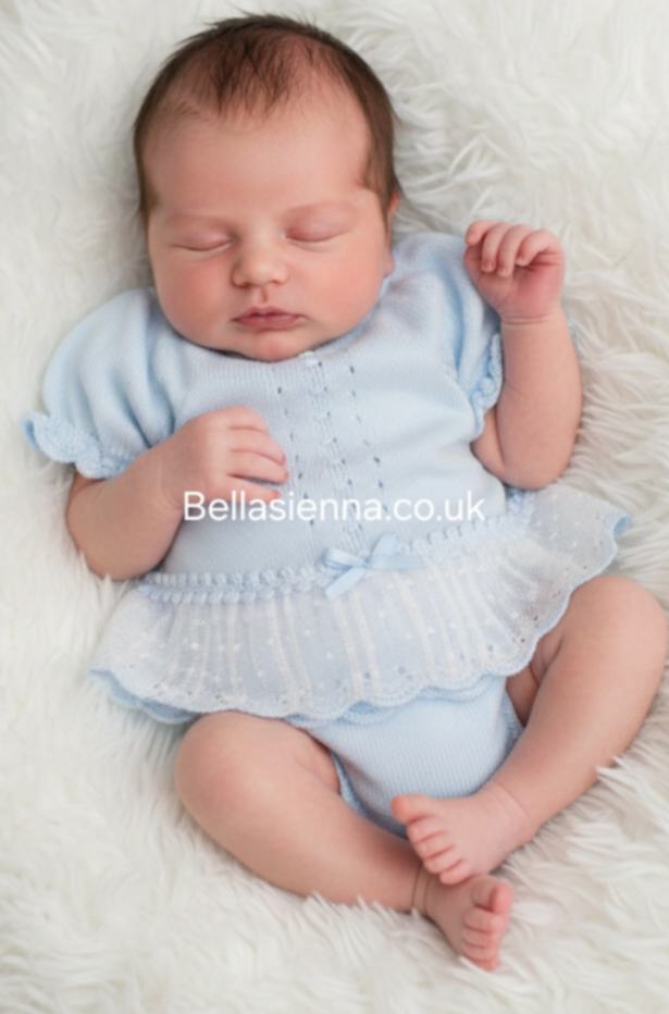 Mac Ilusion Two Piece Baby Girl Blue Fine Knitted Outfit with lace 7226X