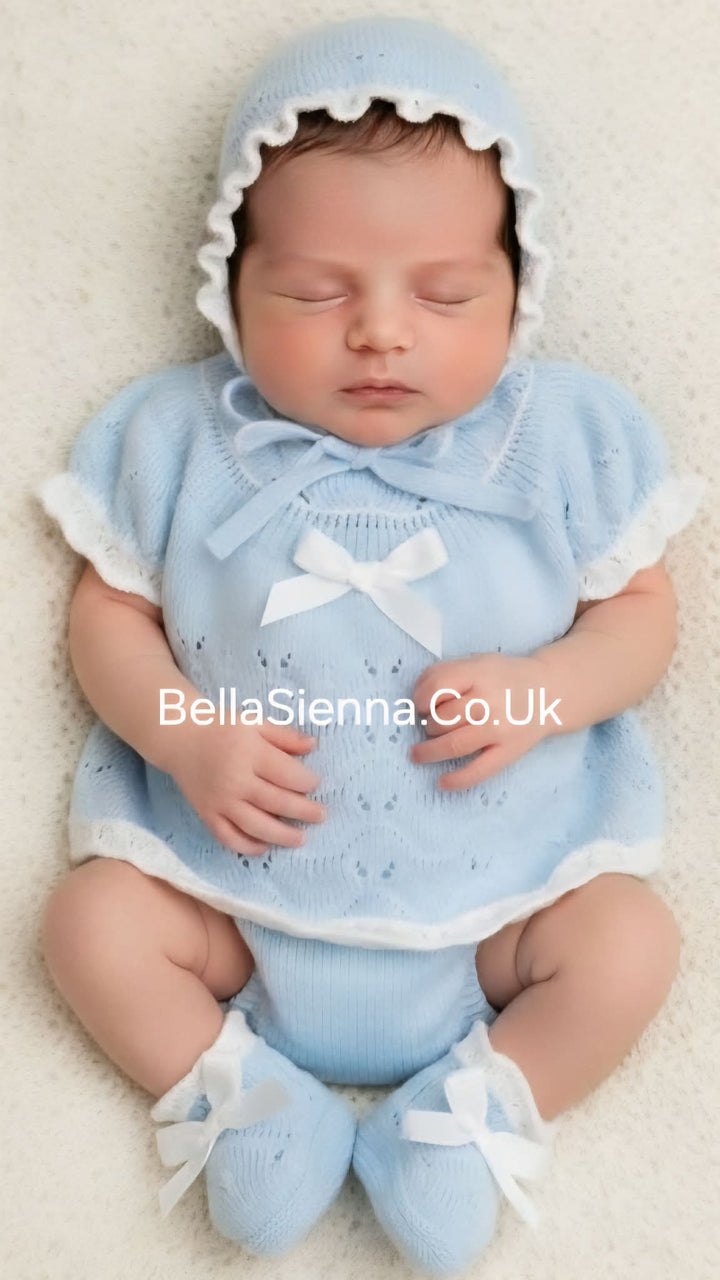 Mac ilusion Newborn Baby Girls Four Piece Fine Knitted Outfit Blue & White 7228