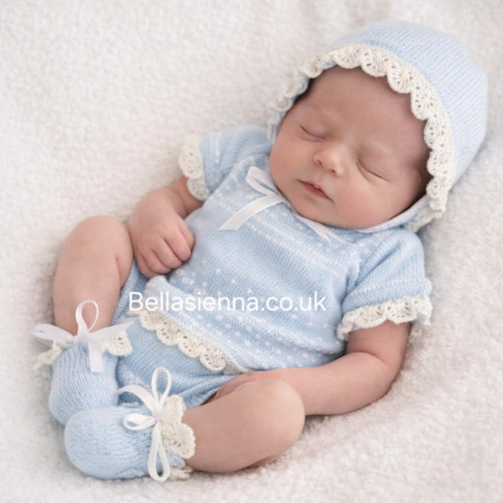 Mac ilusion Newborn Baby Four Piece Fine Knitted Outfit Blue & White 7230X