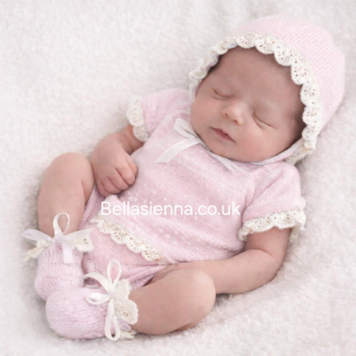 Mac ilusion Newborn Baby Girls Four Piece Fine Knitted Outfit Pink & White 7230X