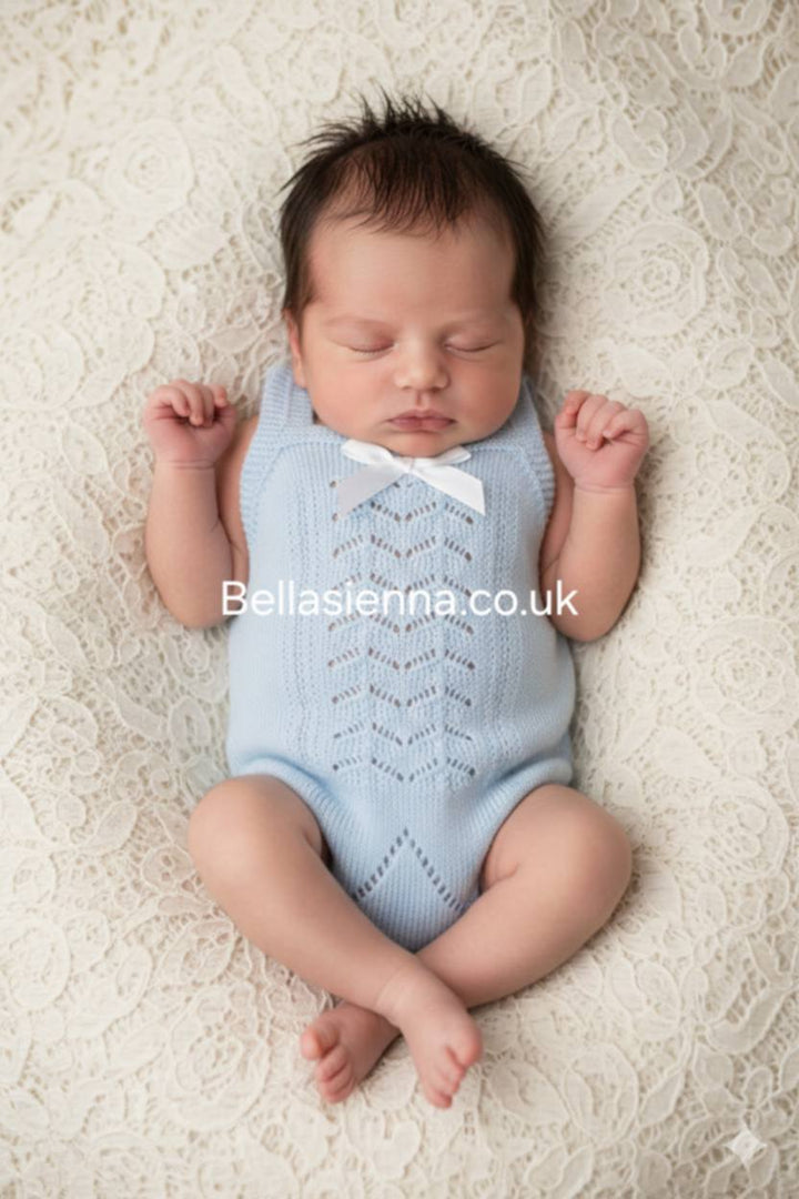 Mac ilusion Fine Knitted Summer Romper For Baby Girl - 7256 - blue