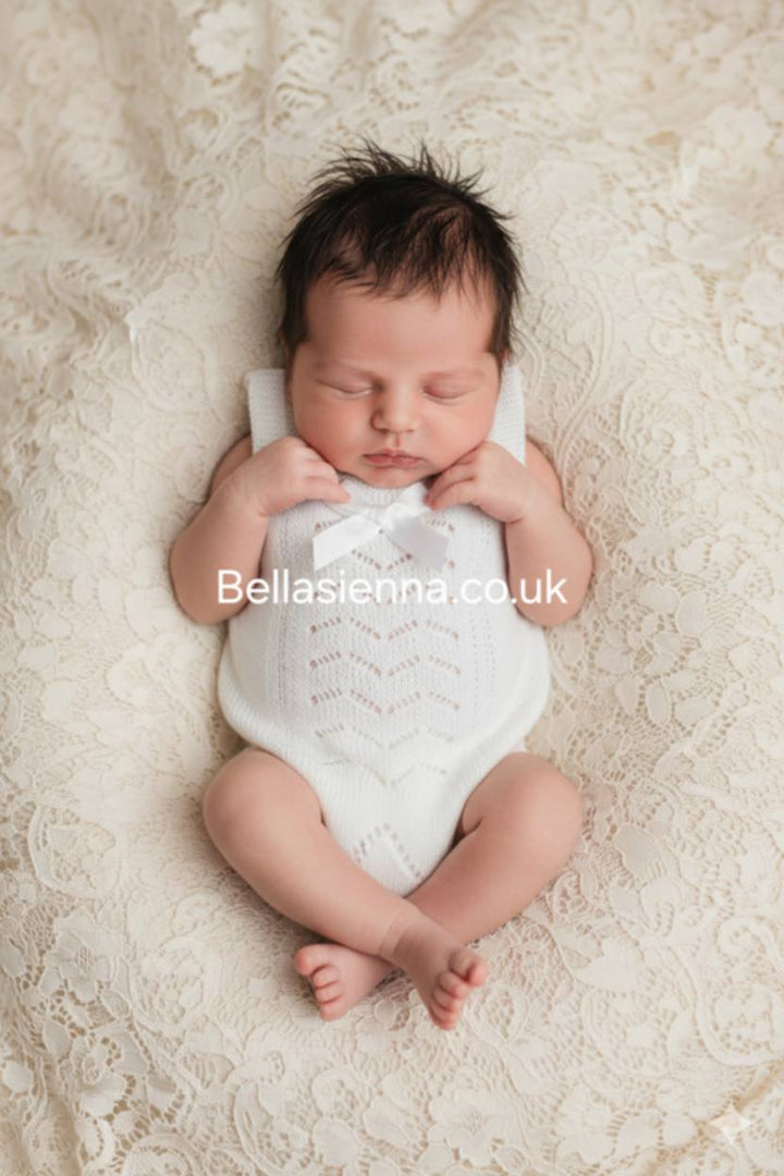 Mac ilusion Fine Knitted Romper For Baby Girl  7256 white
