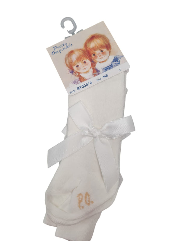 Pretty Originals Girls Ivory Bow Tights ST00678