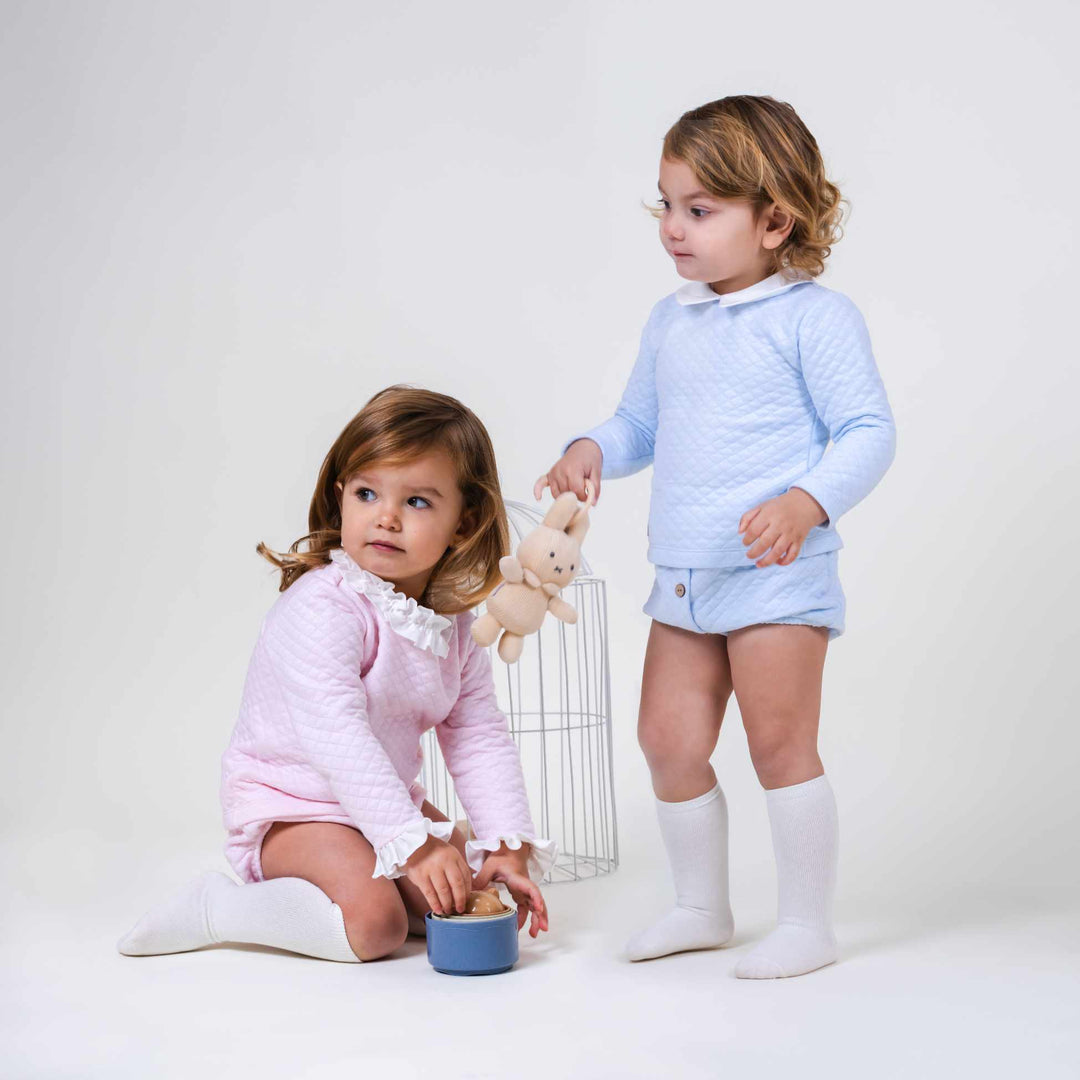 Calamaro Baby Boys Blue & White Jam Pants Set With Collar- 11008