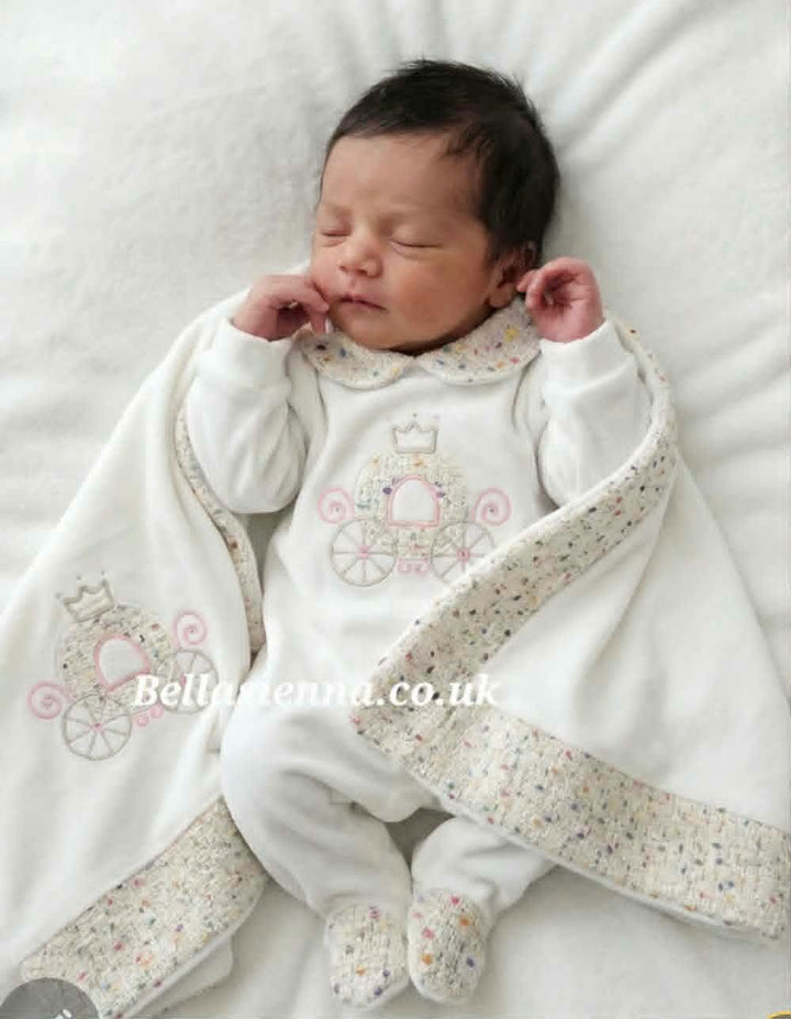 Deolinda "Cinderella" Velour Babygrow, Hat & Matching Blanket Set - CDI2609 & CDI26010