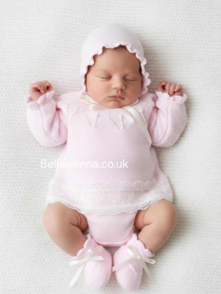 Mac Ilusion Pale Pink Four-Piece Fine Knitted Set For Baby Girl 7422 Pink