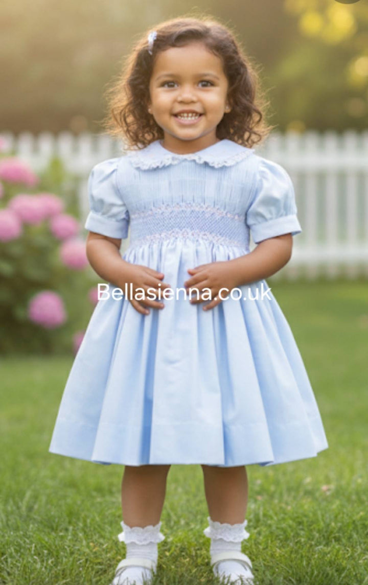 Naxos Baby Blue & Pink Smocked Dress - 7425