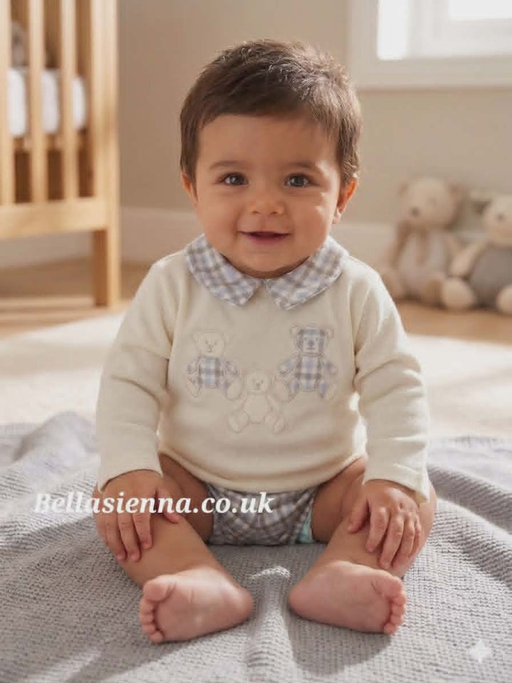 Deolinda Baby Boys Ivory, Grey & Blue "Teddy Bear" Two Piece Set - DBI26622