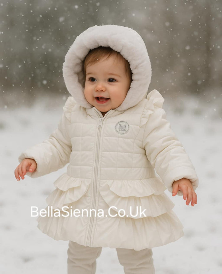 Mintini Girls White Coat With Diamante Logo - MB5946