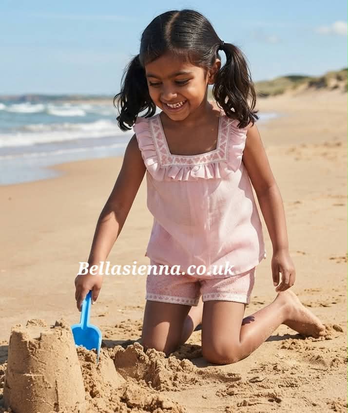 La Marquesita Real Girls Pink Short Set And Matching Hair Piece