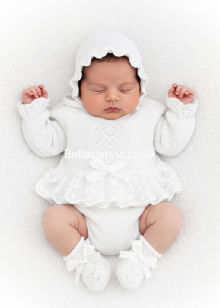 Mac ilusion Baby Girls Fine Knitted Four Piece Set White 7628