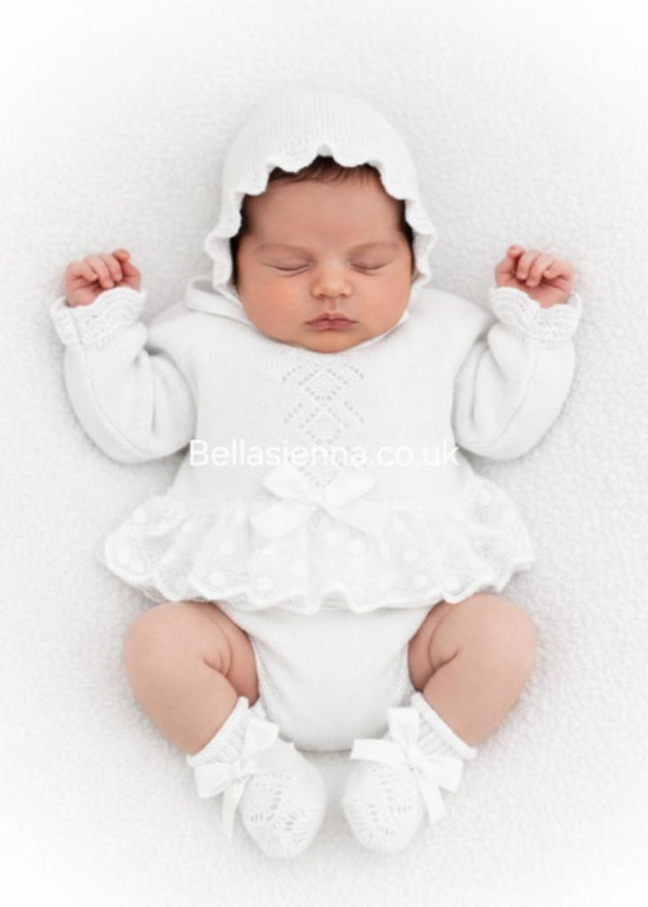 Mac ilusion Baby Girls Fine Knitted Four Piece Set White 7628