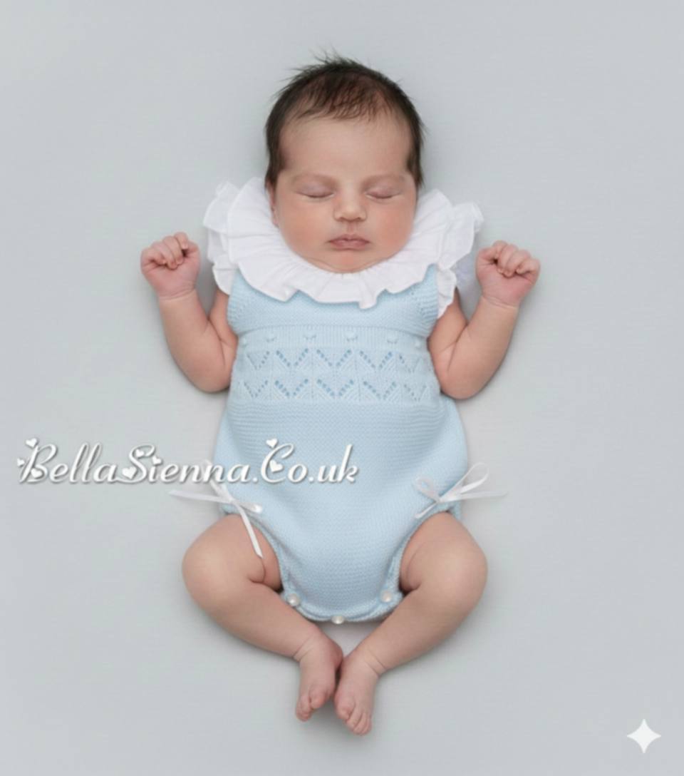 Mac ilusion Fine Knitted Romper/Shortie And ruffle Neck Blouse For Newborn 7648 Blue