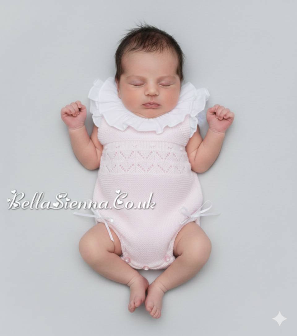 Mac ilusion Fine Knitted Romper/Shortie And ruffle Neck Blouse for Newborn 7648 Pink