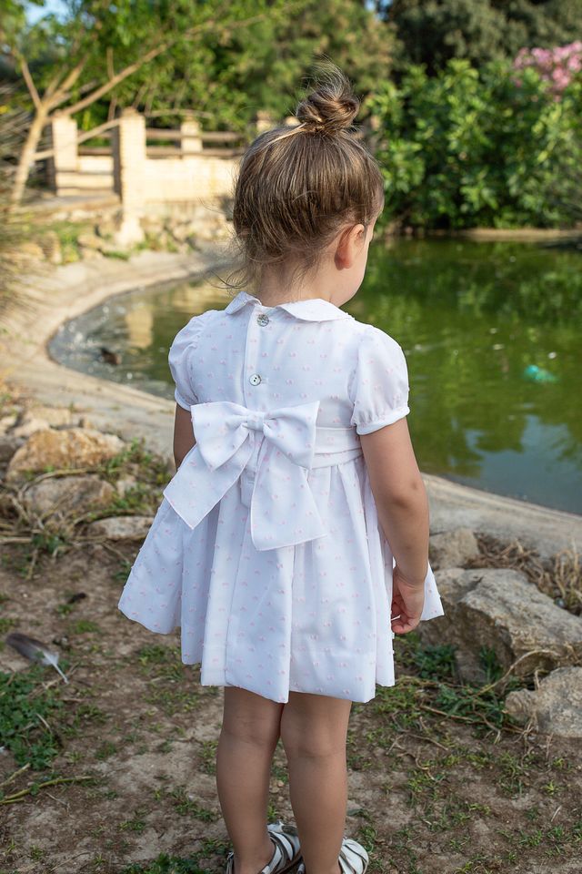 Naxos White, Pink & Lilac Pastel Hand Smocked Dress - 7725