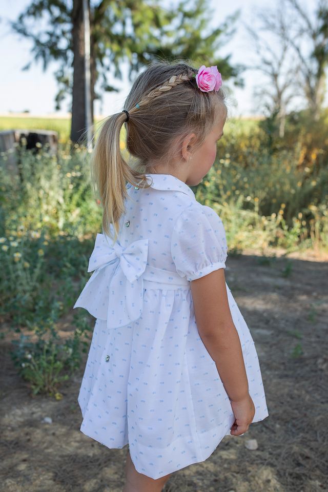 Naxos White, Blue & Pink Pastel Hand Smocked Dress - 7725