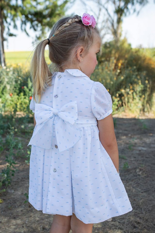 Naxos White, Blue & Pink Pastel Hand Smocked Dress - 7725