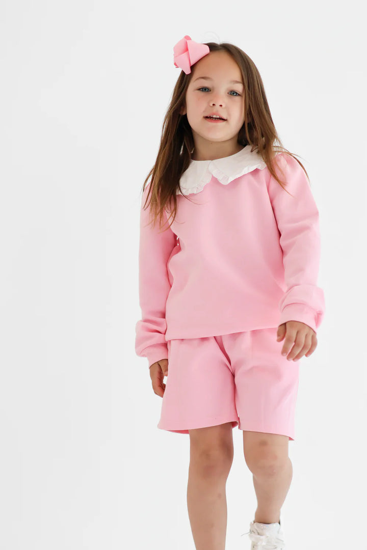 Harris Kids "Emily" Girls Frilly Collar Jumper & Shorts Set - Pink
