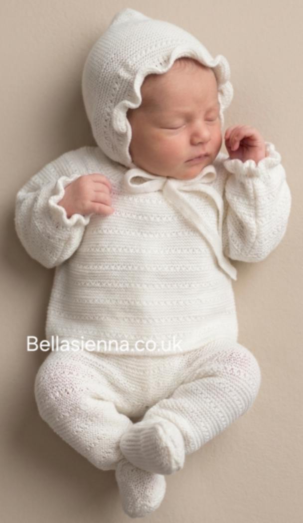 Mac Illusion Newborn Unisex White Knitted  Three Piece Outfit 7802  WHITE