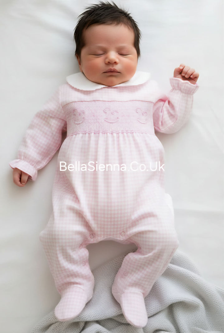 Blues Baby Girls Seersucker Sleeper With Jersey Lining & Rocking Horse Embroidery - BB1042