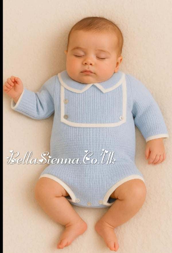 Boys Blue & White Knitted Romper - P7519