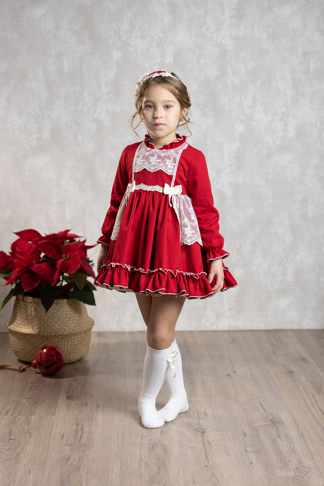 Abuela Tata Red & Cream Dress With Beautiful Bow Back - 2599345